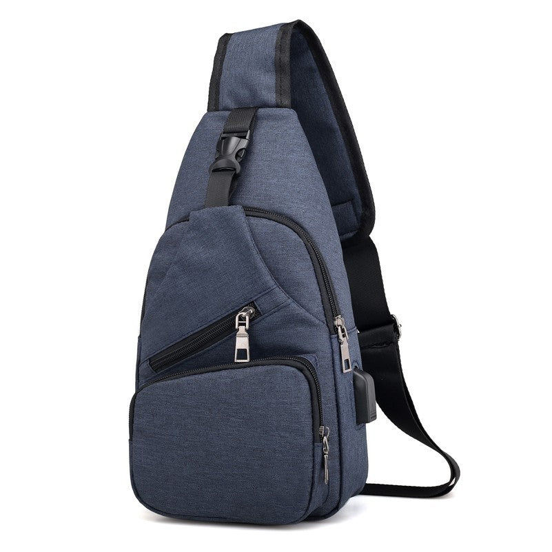 Men's Oxford Sling Bag Chest Shoulder Backpack Crossbody Bag W/USB Charging Port