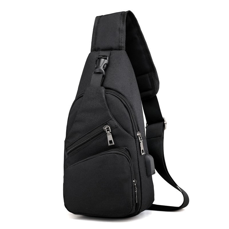 Men's Oxford Sling Bag Chest Shoulder Backpack Crossbody Bag W/USB Charging Port