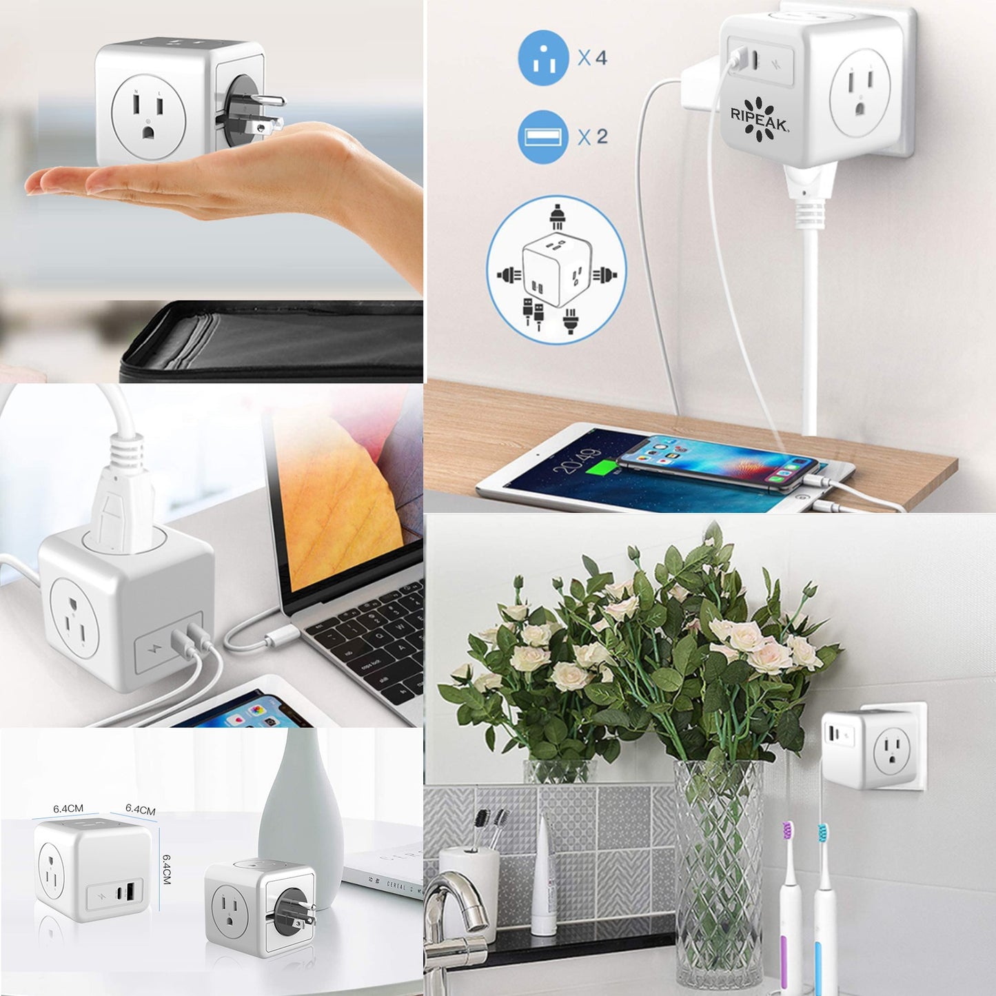 FCC 4 Jacks Cube Wall Charger W/A USB-PD